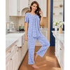 image:imageBestbee Womens Pajama Sets 2 Piece Summer Sleepwear Lounge Outfits Short Sleeve Long Pants With Pockets Ladies PjsShort Spotted Blue