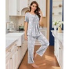 image:imageBestbee Womens Pajama Sets 2 Piece Summer Sleepwear Lounge Outfits Short Sleeve Long Pants With Pockets Ladies PjsShort Star Grey