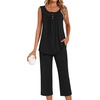 image:imageBestbee Womens Sleeveless Pajama Sets 2 Piece Sleepwear Summer Lounge Outfits Henley Tanks Capri Pants Ladies PjsBlack