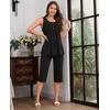image:imageBestbee Womens Sleeveless Pajama Sets 2 Piece Sleepwear Summer Lounge Outfits Henley Tanks Capri Pants Ladies PjsBlack