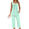 image:imageBestbee Womens Sleeveless Pajama Sets 2 Piece Sleepwear Summer Lounge Outfits Henley Tanks Capri Pants Ladies PjsColorful Butterflygreen