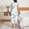 image:imageBestbee Womens Sleeveless Pajama Sets 2 Piece Sleepwear Summer Lounge Outfits Henley Tanks Capri Pants Ladies PjsFloral Aqua Bluebeige