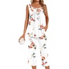 image:imageBestbee Womens Sleeveless Pajama Sets 2 Piece Sleepwear Summer Lounge Outfits Henley Tanks Capri Pants Ladies PjsFloral White
