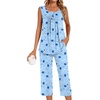 image:imageBestbee Womens Sleeveless Pajama Sets 2 Piece Sleepwear Summer Lounge Outfits Henley Tanks Capri Pants Ladies PjsMoon Planetblue