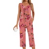 image:imageBestbee Womens Sleeveless Pajama Sets 2 Piece Sleepwear Summer Lounge Outfits Henley Tanks Capri Pants Ladies PjsPeach Pink