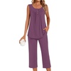 image:imageBestbee Womens Sleeveless Pajama Sets 2 Piece Sleepwear Summer Lounge Outfits Henley Tanks Capri Pants Ladies PjsPurple Red