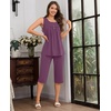 image:imageBestbee Womens Sleeveless Pajama Sets 2 Piece Sleepwear Summer Lounge Outfits Henley Tanks Capri Pants Ladies PjsPurple Red