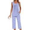 image:imageBestbee Womens Sleeveless Pajama Sets 2 Piece Sleepwear Summer Lounge Outfits Henley Tanks Capri Pants Ladies PjsSpotted Blue