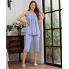 image:imageBestbee Womens Sleeveless Pajama Sets 2 Piece Sleepwear Summer Lounge Outfits Henley Tanks Capri Pants Ladies PjsSpotted Blue