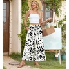 image:imageBestbee Womens Wide Leg Palazzo Pants Dressy Casual Gaucho Cropped Pants Elastic Waist with PocketsBlack Leafwhite
