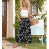 image:imageBestbee Womens Wide Leg Palazzo Pants Dressy Casual Gaucho Cropped Pants Elastic Waist with PocketsBlackwhite Flower