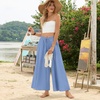 image:imageBestbee Womens Wide Leg Palazzo Pants Dressy Casual Gaucho Cropped Pants Elastic Waist with PocketsBlue