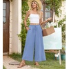 image:imageBestbee Womens Wide Leg Palazzo Pants Dressy Casual Gaucho Cropped Pants Elastic Waist with PocketsBlue