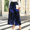 image:imageBestbee Womens Wide Leg Palazzo Pants Dressy Casual Gaucho Cropped Pants Elastic Waist with PocketsBlue Flower