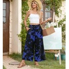 image:imageBestbee Womens Wide Leg Palazzo Pants Dressy Casual Gaucho Cropped Pants Elastic Waist with PocketsBlue Flower