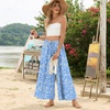 image:imageBestbee Womens Wide Leg Palazzo Pants Dressy Casual Gaucho Cropped Pants Elastic Waist with PocketsBluewhite Flower