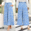 image:imageBestbee Womens Wide Leg Palazzo Pants Dressy Casual Gaucho Cropped Pants Elastic Waist with PocketsBluewhite Flower