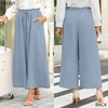image:imageBestbee Womens Wide Leg Palazzo Pants Dressy Casual Gaucho Cropped Pants Elastic Waist with PocketsBrilliantblue