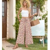 image:imageBestbee Womens Wide Leg Palazzo Pants Dressy Casual Gaucho Cropped Pants Elastic Waist with PocketsDeep Red Flowerbeige