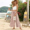 image:imageBestbee Womens Wide Leg Palazzo Pants Dressy Casual Gaucho Cropped Pants Elastic Waist with PocketsDeep Red Flowerbeige