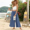 image:imageBestbee Womens Wide Leg Palazzo Pants Dressy Casual Gaucho Cropped Pants Elastic Waist with PocketsDenim Blue