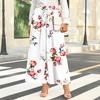 image:imageBestbee Womens Wide Leg Palazzo Pants Dressy Casual Gaucho Cropped Pants Elastic Waist with PocketsFloral White