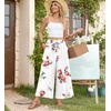 image:imageBestbee Womens Wide Leg Palazzo Pants Dressy Casual Gaucho Cropped Pants Elastic Waist with PocketsFloral White