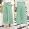 image:imageBestbee Womens Wide Leg Palazzo Pants Dressy Casual Gaucho Cropped Pants Elastic Waist with PocketsGreen
