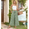 image:imageBestbee Womens Wide Leg Palazzo Pants Dressy Casual Gaucho Cropped Pants Elastic Waist with PocketsGreen Flowers