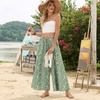 image:imageBestbee Womens Wide Leg Palazzo Pants Dressy Casual Gaucho Cropped Pants Elastic Waist with PocketsGreen Flowers