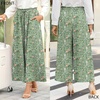 image:imageBestbee Womens Wide Leg Palazzo Pants Dressy Casual Gaucho Cropped Pants Elastic Waist with PocketsGreen Flowers