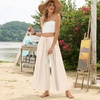 image:imageBestbee Womens Wide Leg Palazzo Pants Dressy Casual Gaucho Cropped Pants Elastic Waist with PocketsIvory White