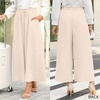image:imageBestbee Womens Wide Leg Palazzo Pants Dressy Casual Gaucho Cropped Pants Elastic Waist with PocketsIvory White