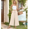image:imageBestbee Womens Wide Leg Palazzo Pants Dressy Casual Gaucho Cropped Pants Elastic Waist with PocketsIvory White