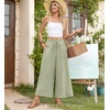 image:imageBestbee Womens Wide Leg Palazzo Pants Dressy Casual Gaucho Cropped Pants Elastic Waist with PocketsLight Green