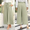 image:imageBestbee Womens Wide Leg Palazzo Pants Dressy Casual Gaucho Cropped Pants Elastic Waist with PocketsLight Green