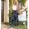 image:imageBestbee Womens Wide Leg Palazzo Pants Dressy Casual Gaucho Cropped Pants Elastic Waist with PocketsNavywhite Flower
