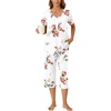 image:imageBestbee Womens Pajama Sets 2 Piece Lounge Outfits Summer Sleepwear V Neck Short Sleeve Capri Pant With Pockets Ladies PjsFloral White