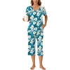 image:imageBestbee Womens Pajama Sets 2 Piece Lounge Outfits Summer Sleepwear V Neck Short Sleeve Capri Pant With Pockets Ladies PjsFreesia Blue