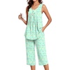 image:imageBestbee Womens Sleeveless Pajama Sets 2 Piece Sleepwear Summer Lounge Outfits Henley Tanks Capri Pants Ladies PjsColorful Butterflygreen