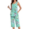 image:imageBestbee Womens Sleeveless Pajama Sets 2 Piece Sleepwear Summer Lounge Outfits Henley Tanks Capri Pants Ladies PjsMint Green