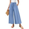 image:imageBestbee Womens Wide Leg Palazzo Pants Dressy Casual Gaucho Cropped Pants Elastic Waist with PocketsBlue