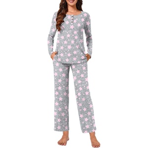 image:imageBestbee Womens 2 Piece Pajama Set Lounge Outfits ButtonDown Sleepwear Set Long Sleeve With Pockets Ladies Pjs SetStar Grey