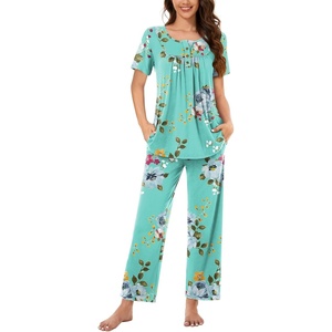 image:imageBestbee Womens Pajama Sets 2 Piece Summer Sleepwear Lounge Outfits Short Sleeve Long Pants With Pockets Ladies PjsShort Mint Green