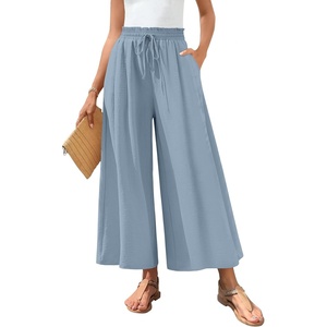 image:imageBestbee Womens Wide Leg Palazzo Pants Dressy Casual Gaucho Cropped Pants Elastic Waist with PocketsBrilliantblue