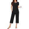 image:imageBestbee Womens Pajama Set 2 Piece Lounge Outfit Sleepwear Set Crew Neck TShirt Capri Pant With Pockets Ladies PjsBlackGrey