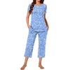 image:imageBestbee Womens Pajama Set 2 Piece Lounge Outfit Sleepwear Set Crew Neck TShirt Capri Pant With Pockets Ladies PjsBluewhite FlowerGrey