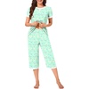 image:imageBestbee Womens Pajama Set 2 Piece Lounge Outfit Sleepwear Set Crew Neck TShirt Capri Pant With Pockets Ladies PjsColorful ButterflygreenWh