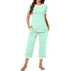 image:imageBestbee Womens Pajama Set 2 Piece Lounge Outfit Sleepwear Set Crew Neck TShirt Capri Pant With Pockets Ladies PjsColorful ButterflygreenWh