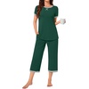 image:imageBestbee Womens Pajama Set 2 Piece Lounge Outfit Sleepwear Set Crew Neck TShirt Capri Pant With Pockets Ladies PjsDark GreenGrey